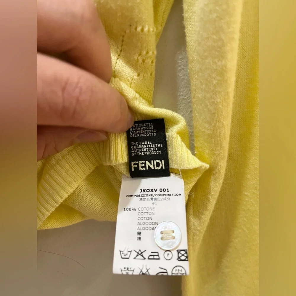 Fendi Junior Girls Yellow Cotton Cardigan Fendi Motif Made in Italy Size 8A - Picture 10 of 11